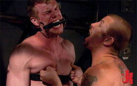 Bondage gay men playing with hard nipples to extreme